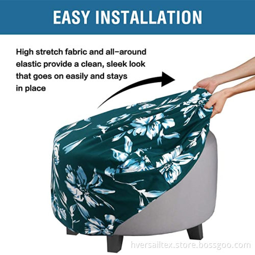 Round Floral Spandex Ottoman Covers Slipcover